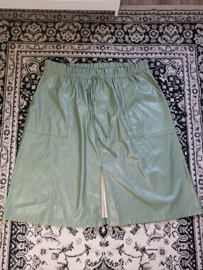 Women's Sage Green Faux Leather Drawstring Skirt